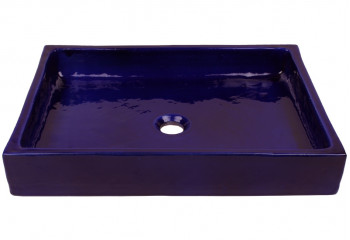 vasque à poser céramique rectangulaire bleue